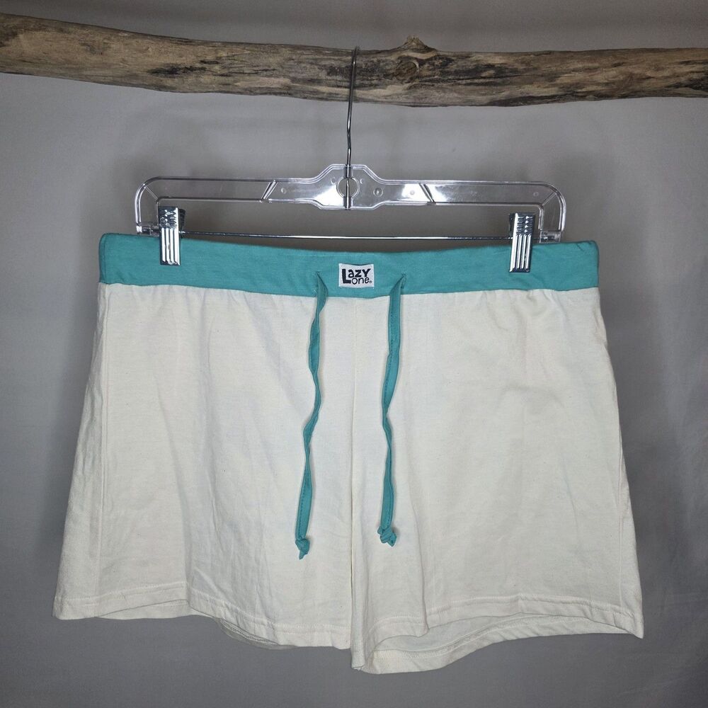 LazyOne Women's Boxer "Shake Your Booty" Horse Shorts White Teal Size M Cotton